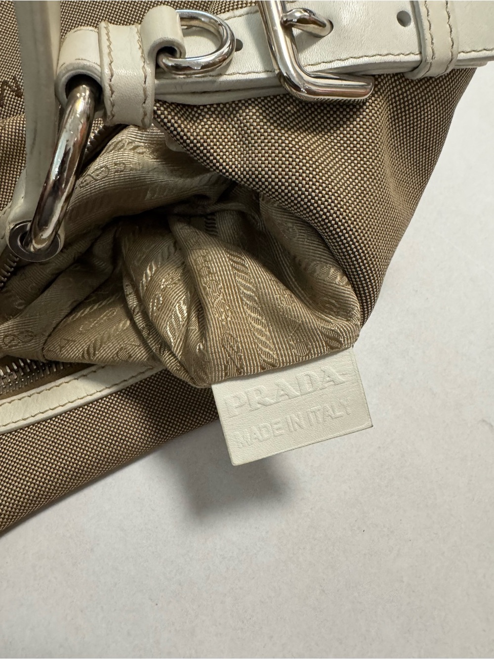 Prada Milano Canvas Shoulder Bag with White Leather Trim - Picture 10 of 14